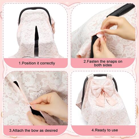 Chumia Baby Car Seat Canopy Cover Car Seat Cover for Girls Boys with Bow Stroller and Cart Covers Carseat Nursing Covers for Infant Newborn Gift, Pink in Kuwait