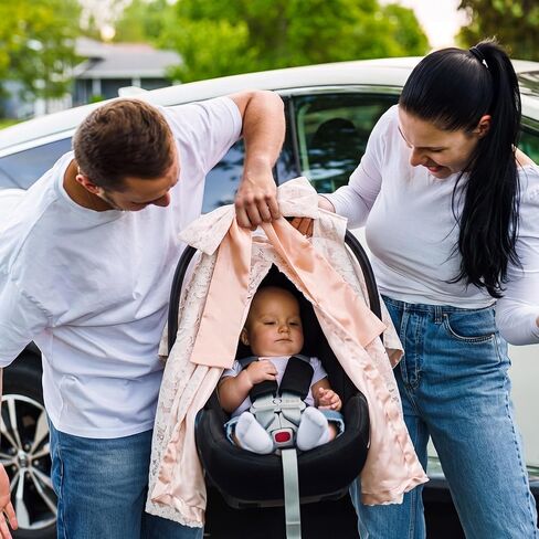 Chumia Baby Car Seat Canopy Cover Car Seat Cover for Girls Boys with Bow Stroller and Cart Covers Carseat Nursing Covers for Infant Newborn Gift, Pink in Kuwait