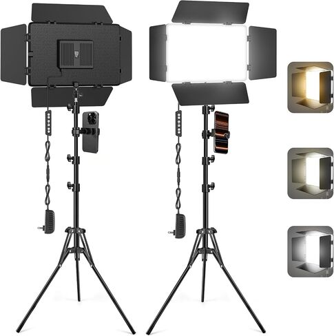2-Pack LED Video Light Kit with 63'' Tripod Stand, Icceue 2500K-8500K Dimmable Studio Photography Panel Lighting for Video Recording Game Live Streaming Podcast YouTube Filming (2 Pack RGB) in Saudi Arabia