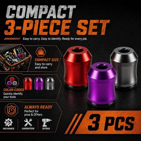 Upgraded 3PCS Strong Magnetic Screw Ring, Removable 1/4" Hex Screwdriver Bit Magnetizer, Anti-Slip Magnetic Screw Holder for Power Drill Bits, Auto, Woodworking & Home DIY in Kuwait