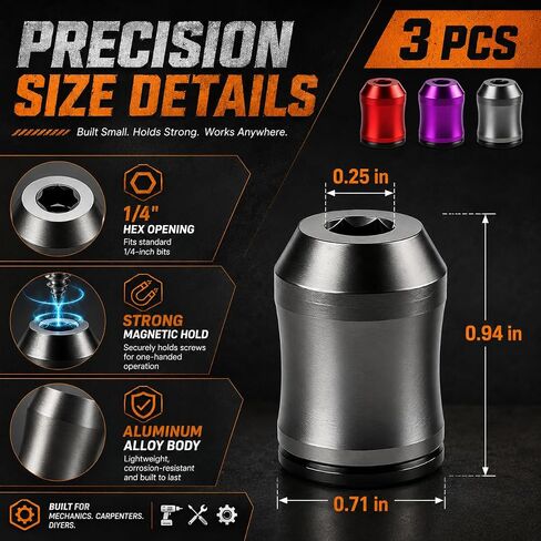 Upgraded 3PCS Strong Magnetic Screw Ring, Removable 1/4" Hex Screwdriver Bit Magnetizer, Anti-Slip Magnetic Screw Holder for Power Drill Bits, Auto, Woodworking & Home DIY in Kuwait