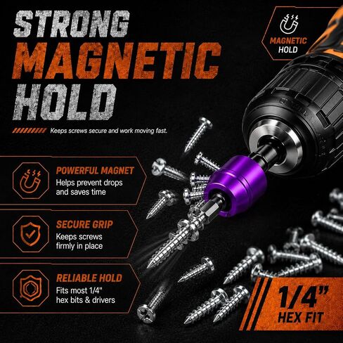 Upgraded 3PCS Strong Magnetic Screw Ring, Removable 1/4" Hex Screwdriver Bit Magnetizer, Anti-Slip Magnetic Screw Holder for Power Drill Bits, Auto, Woodworking & Home DIY in Kuwait
