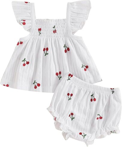 Newborn Baby Girl Clothes Summer Ruffle Tops Floral Bloomers Cute Shorts Set 0 3 6 12 18 24 Months Girl Outfits in Kuwait