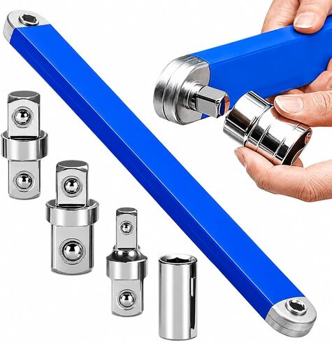 Offset Extension Wrench 15" Alloy Steel Ratchet Extension Tool with 1/4", 3/8", 1/2" Square Drive Adapters & 1/4" Socket, High Torque Offset Wrench for Tight Space Engine, AC, Pump & Mechanical Repair in Kuwait