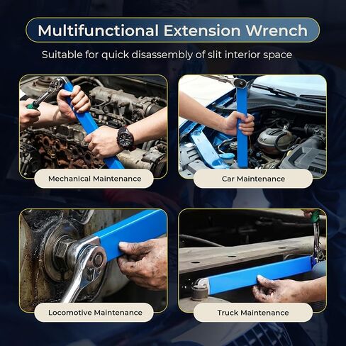Offset Extension Wrench 15" Alloy Steel Ratchet Extension Tool with 1/4", 3/8", 1/2" Square Drive Adapters & 1/4" Socket, High Torque Offset Wrench for Tight Space Engine, AC, Pump & Mechanical Repair in Kuwait