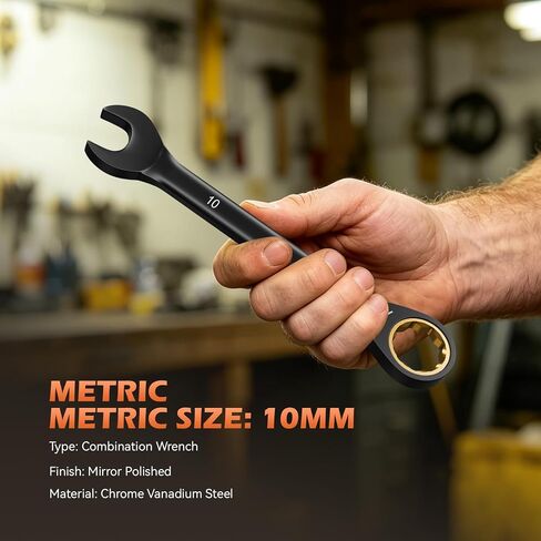 10mm Ratchet Wrench Metric Ratcheting Wrench Set with 5° Movement and Hardened & 72 Teeth for Projects Metric Tight Spaces in Kuwait