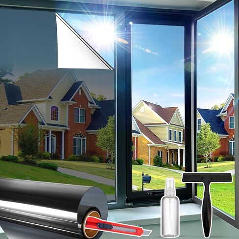 Window Privacy Film One Way Daytime Privacy Static Cling Sun Blocking Anti UV Reflective Window Tint for Home and Office, Tinted Black, 17.5 inch X 78.7 inch in Kuwait