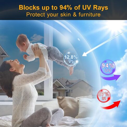 Window Privacy Film One Way Daytime Privacy Static Cling Sun Blocking Anti UV Reflective Window Tint for Home and Office, Tinted Black, 17.5 inch X 78.7 inch in Kuwait