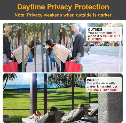 Window Privacy Film One Way Daytime Privacy Static Cling Sun Blocking Anti UV Reflective Window Tint for Home and Office, Tinted Black, 17.5 inch X 78.7 inch in Kuwait