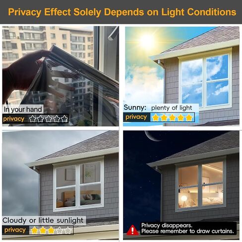 Window Privacy Film One Way Daytime Privacy Static Cling Sun Blocking Anti UV Reflective Window Tint for Home and Office, Tinted Black, 17.5 inch X 78.7 inch in Kuwait