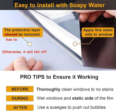 Window Privacy Film One Way Daytime Privacy Static Cling Sun Blocking Anti UV Reflective Window Tint for Home and Office, Tinted Black, 17.5 inch X 78.7 inch in Kuwait