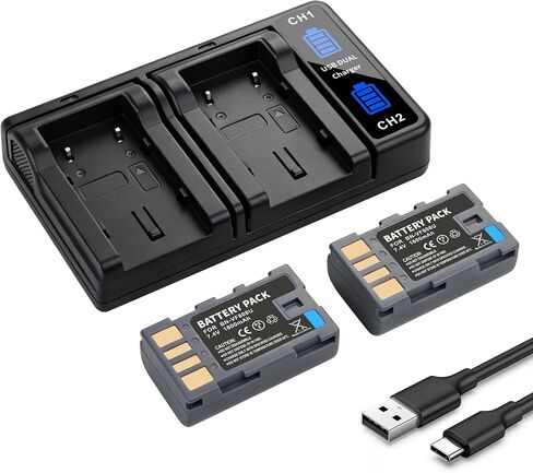2-Pack BN-VF808 BNVF808 Battery with Dual Charger for JVC GZ-HD HD3 HD5 | HD200, GZ-HM HM1 HM150, GZ-MG MG120 MG130 MS90 MS100, GR-D720,GS-TD1,GZ-X900,GC-PX10 Cameras 1800mAh in Kuwait