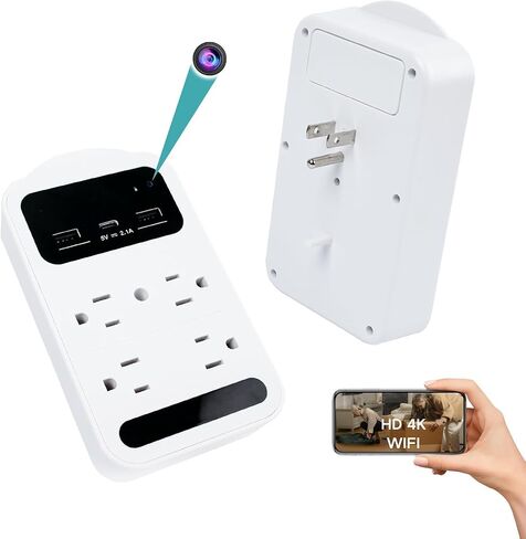 2026 Upgraded 4K WiFi Nanny Cam Hidden Camera with Night Vision,Wireless Outlet Charger Camera,Motion Detection|SD Storage Indoor Camera for Pet|Home|Office (White) in Kuwait