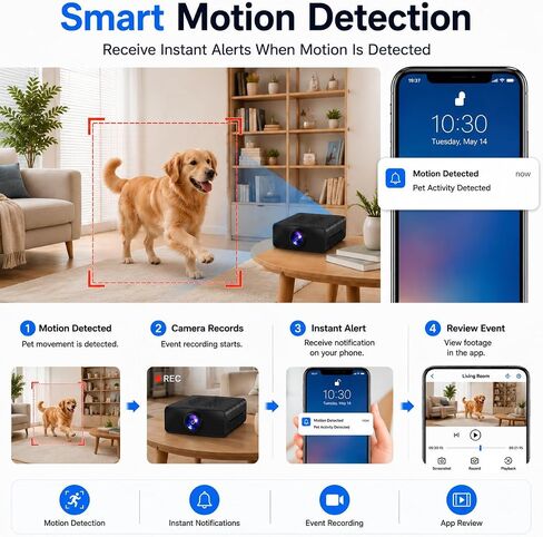 Hidden Camera, 1080P HD WiFi Mini Spy Camera with Motion Detection, Night Vision, Instant Alerts, Multi-User Sharing, Supports 128GB Micro SD Card for Pet Monitoring & Home Security in Kuwait