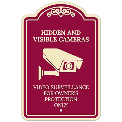 Hidden and Visible Cameras Video Surveillance for Owner Protection Décor | Sign, Green Dark, 12x18 Inches, ACM, Fade Resistant, Made in USA in Kuwait