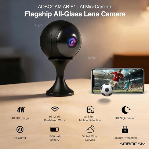 AOBOCAM 2026 Upgraded Indoor Camera Wireless 4K Mini Nanny Cam Spy Hidden Camera Dual-Band WiFi(2.4G&5G),AI Motion Detection,Night Vision,Local Cloud Storage,for Baby & Pet Monitoring-Video Only in Kuwait
