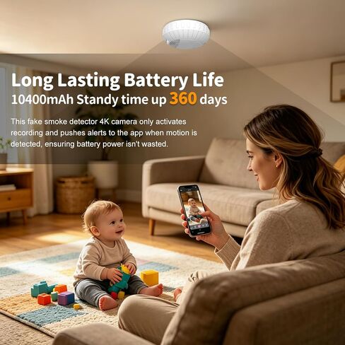 Hidden Camera Smoke 4K HD Rotatable Wireless WiFi Camera Detector Mini Security Cam with Night Vision and Motion Activated Camera Long Battery Life Low Power Consumption Nanny Cam for Indoor in Kuwait