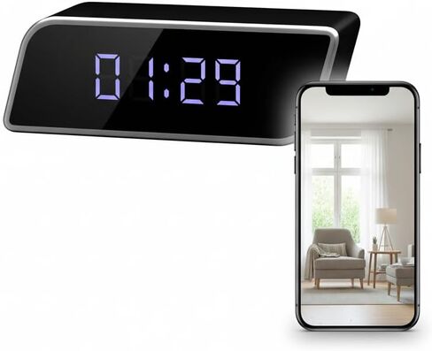 ULar 1080P Clock Camera,HD Night Vision WiFi Cameras, Remote View, Local Storage, 2600mAh Battery, Motion Detection, Smart Cam, No Audio in Kuwait