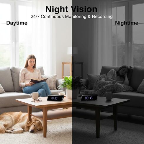 ULar 1080P Clock Camera,HD Night Vision WiFi Cameras, Remote View, Local Storage, 2600mAh Battery, Motion Detection, Smart Cam, No Audio in Kuwait