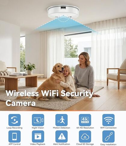 1080P HD Camera Smoke Detector for Home Security with App Control, Motion Detection, 150° Indoor Camera with Night Vision & Loop Recording for Office/Garage/Shop/Pet,User-Friendly in Kuwait