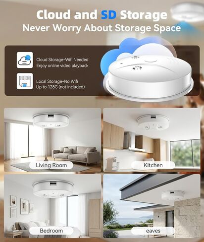 1080P HD Camera Smoke Detector for Home Security with App Control, Motion Detection, 150° Indoor Camera with Night Vision & Loop Recording for Office/Garage/Shop/Pet,User-Friendly in Kuwait