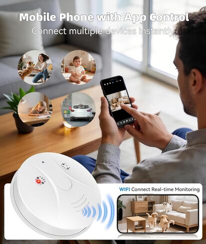 1080P HD Camera Smoke Detector for Home Security with App Control, Motion Detection, 150° Indoor Camera with Night Vision & Loop Recording for Office/Garage/Shop/Pet,User-Friendly in Kuwait