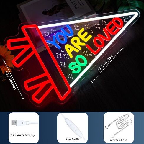 You Are So Loved Neon Sign for Wall Decor, LED Rainbow Pennant Neon Light with Dimmer, USB Powered Inspirational Neon Lamp for Bedroom, Kids Room, Nursery, Classroom, Party Décor（17.5 * 10.9 inches） in Kuwait