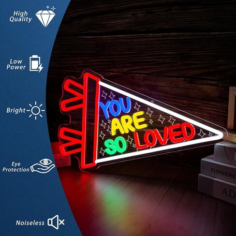 You Are So Loved Neon Sign for Wall Decor, LED Rainbow Pennant Neon Light with Dimmer, USB Powered Inspirational Neon Lamp for Bedroom, Kids Room, Nursery, Classroom, Party Décor（17.5 * 10.9 inches） in Kuwait
