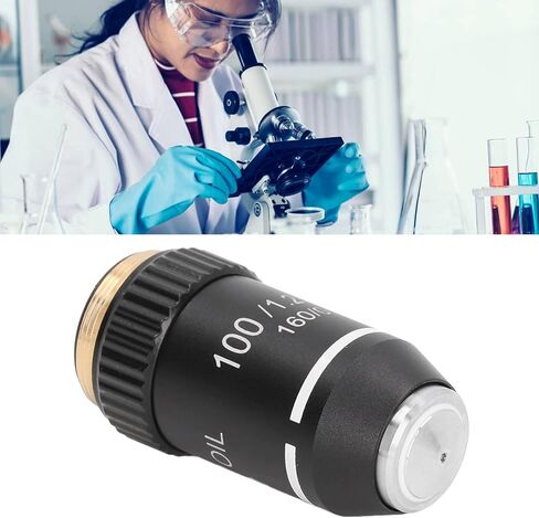 FTVOGUE 100X Microscope Objective Lens Brass Chrome Plated High Power Oil Immersion Lens for Compound Microscopes 20.2mm RMS Interface Science Education in Saudi Arabia