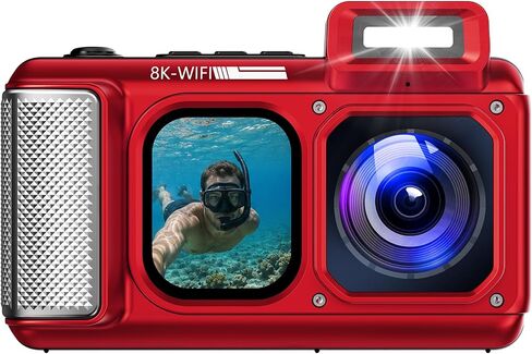 Maxmango D50 8K Underwater Camera, 70MP 33FT Waterproof Digital Camera with Dual Screens, Point and Shoot Camera for Snorkeling, Swimming, Surfing, Beach Travel, 2500mAh Battery, Orange (16GB) in Saudi Arabia