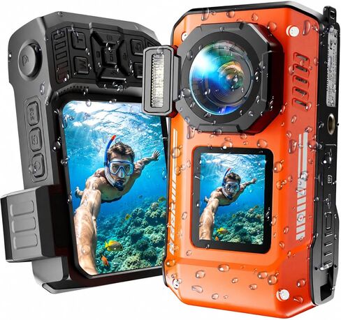 Maxmango D50 8K Underwater Camera, 70MP 33FT Waterproof Digital Camera with Dual Screens, Point and Shoot Camera for Snorkeling, Swimming, Surfing, Beach Travel, 2500mAh Battery, Orange (16GB) in Saudi Arabia