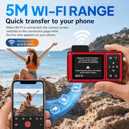 Maxmango D50 8K Underwater Camera, 70MP 33FT Waterproof Digital Camera with Dual Screens, Point and Shoot Camera for Snorkeling, Swimming, Surfing, Beach Travel, 2500mAh Battery, Orange (16GB) in Saudi Arabia