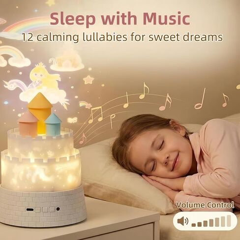 Princess Night Light for Kids - 360 Rotating Star Projector with 12 Music & 23 Films, Rechargeable 1800mAh Battery, Unicorn Lights for Girls Room, Kids' Birthday Gifts in Kuwait