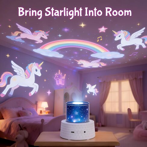 Princess Night Light for Kids - 360 Rotating Star Projector with 12 Music & 23 Films, Rechargeable 1800mAh Battery, Unicorn Lights for Girls Room, Kids' Birthday Gifts in Kuwait