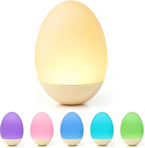 Egg Light for Nursery, Soft Light for Nighttime Feedings & Diaper Changes | 7 Colors Changing Mode, Eye Caring, Touch Control, Timer, Stepless Dimming, Rechargeable, Soft Silicone, BPA Free in Kuwait