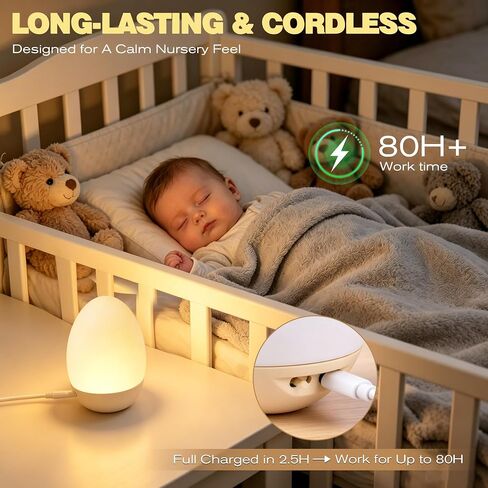 Egg Light for Nursery, Soft Light for Nighttime Feedings & Diaper Changes | 7 Colors Changing Mode, Eye Caring, Touch Control, Timer, Stepless Dimming, Rechargeable, Soft Silicone, BPA Free in Kuwait