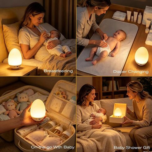 Egg Light for Nursery, Soft Light for Nighttime Feedings & Diaper Changes | 7 Colors Changing Mode, Eye Caring, Touch Control, Timer, Stepless Dimming, Rechargeable, Soft Silicone, BPA Free in Kuwait