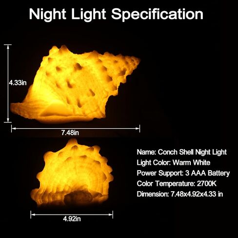 Conch Shell Night Light-Battery Powered LED Night Light for Kids Room, Auto Off Timer, Adults Bedroom Decor Nautical Lighting, Beach Themed Lamp Suitable for Baby Nursery, Home Ocean-Nightstand Decor in Kuwait