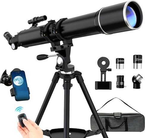 FAMIROSA Telescope for Adults High Powered, 90mm Aperture (36X-270X) 900mm Focal Length Refractor Astronomy Telescopes for Planets and Stars, Professional Telescopio with Bag, Phone Adapter, Tripod in Kuwait