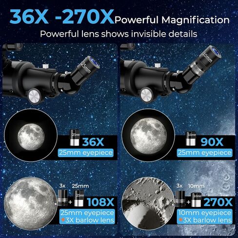 FAMIROSA Telescope for Adults High Powered, 90mm Aperture (36X-270X) 900mm Focal Length Refractor Astronomy Telescopes for Planets and Stars, Professional Telescopio with Bag, Phone Adapter, Tripod in Kuwait