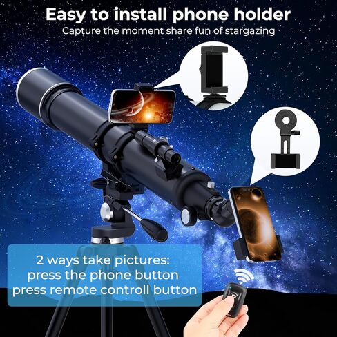 FAMIROSA Telescope for Adults High Powered, 90mm Aperture (36X-270X) 900mm Focal Length Refractor Astronomy Telescopes for Planets and Stars, Professional Telescopio with Bag, Phone Adapter, Tripod in Kuwait