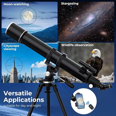 FAMIROSA Telescope for Adults High Powered, 90mm Aperture (36X-270X) 900mm Focal Length Refractor Astronomy Telescopes for Planets and Stars, Professional Telescopio with Bag, Phone Adapter, Tripod in Kuwait