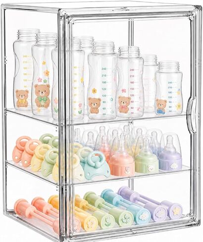 Baby Bottle Storage Organizer for Countertop, Large Clear Bottle Organizer, Baby Bottle Storage Organizer for Bottles, Nipples, Pump Parts, Cabinet, Kitchen Pantry in Saudi Arabia