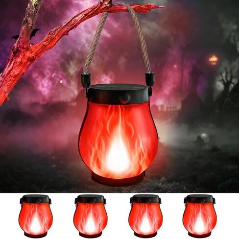 4 Pack Gen2 Solar Lanterns Outdoor Waterproof Hanging Solar Flame Lights | USB & Solar Charging, 2 Modes, Auto ON/OFF, IP65 Waterproof, Hemp Rope Handle, Indoor Outdoor for Garden Tree Tabletop Decor in Kuwait