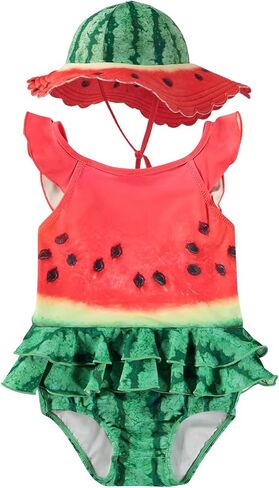 Baby Boy Girl One Piece Swimsuit with Sun Hat, UPF 50+ Baby Ruffle Bathing Suit, Watermelon Print Infant Swimwear 12-24M 2-3T in Kuwait