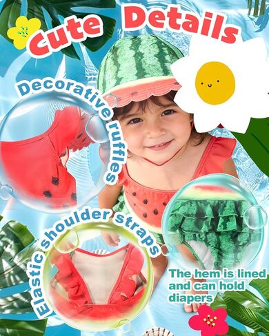 Baby Boy Girl One Piece Swimsuit with Sun Hat, UPF 50+ Baby Ruffle Bathing Suit, Watermelon Print Infant Swimwear 12-24M 2-3T in Kuwait