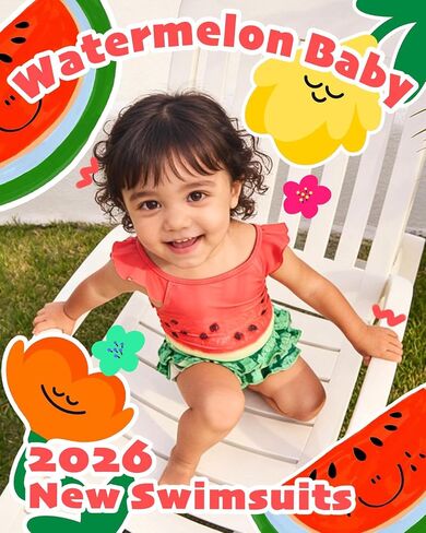 Baby Boy Girl One Piece Swimsuit with Sun Hat, UPF 50+ Baby Ruffle Bathing Suit, Watermelon Print Infant Swimwear 12-24M 2-3T in Kuwait