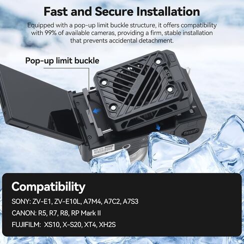 UTEBIT Magnetic Camera Cooling Fan with Battery, 4 Speeds & 5000mAh Rechargeable Camera Cooler Kit for DSLR & Mirrorless, Auto Temp Control Cooling for Video Recording (Battery+Cooler) in Kuwait