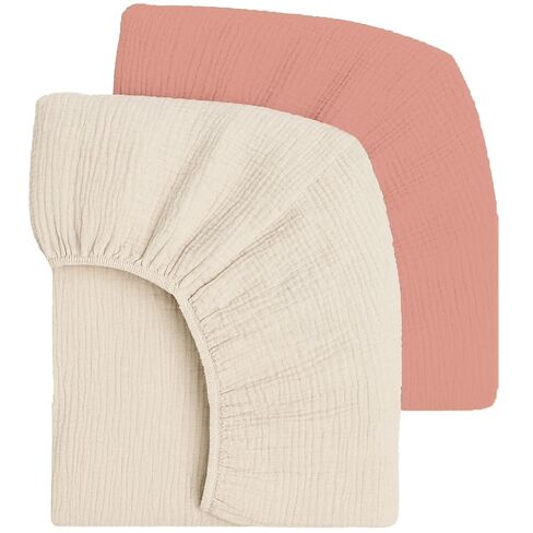 Mère & Moi: Muslin Fitted Crib Sheets: 2 Pack - Brown & Cream - 28x52", 100% Cotton, Oeko-TEX, Ultra-Soft & Breathable, Baby-Toddler Mattress Bedding in Kuwait