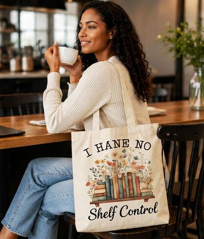 Bookish Gifts Tote Bag for Book Lover, I Have No Shelf Control Tote Bag | Bookish Gifts, Book Lover Gifts, Double-Sided, Reusable, Medium Size with Inner Pocket in Kuwait